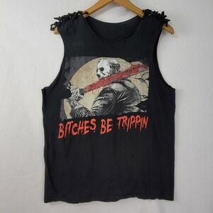 VTG Friday 13th Jason Tshirt Womens Horror Black Sleeveless Be Trippin Cut-off M